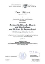 Zertifikat des Zentrums für Klinische Chemie, Mikrobiologie und Transfusionsmedizin des Klinikums St. Georg in Leipzig